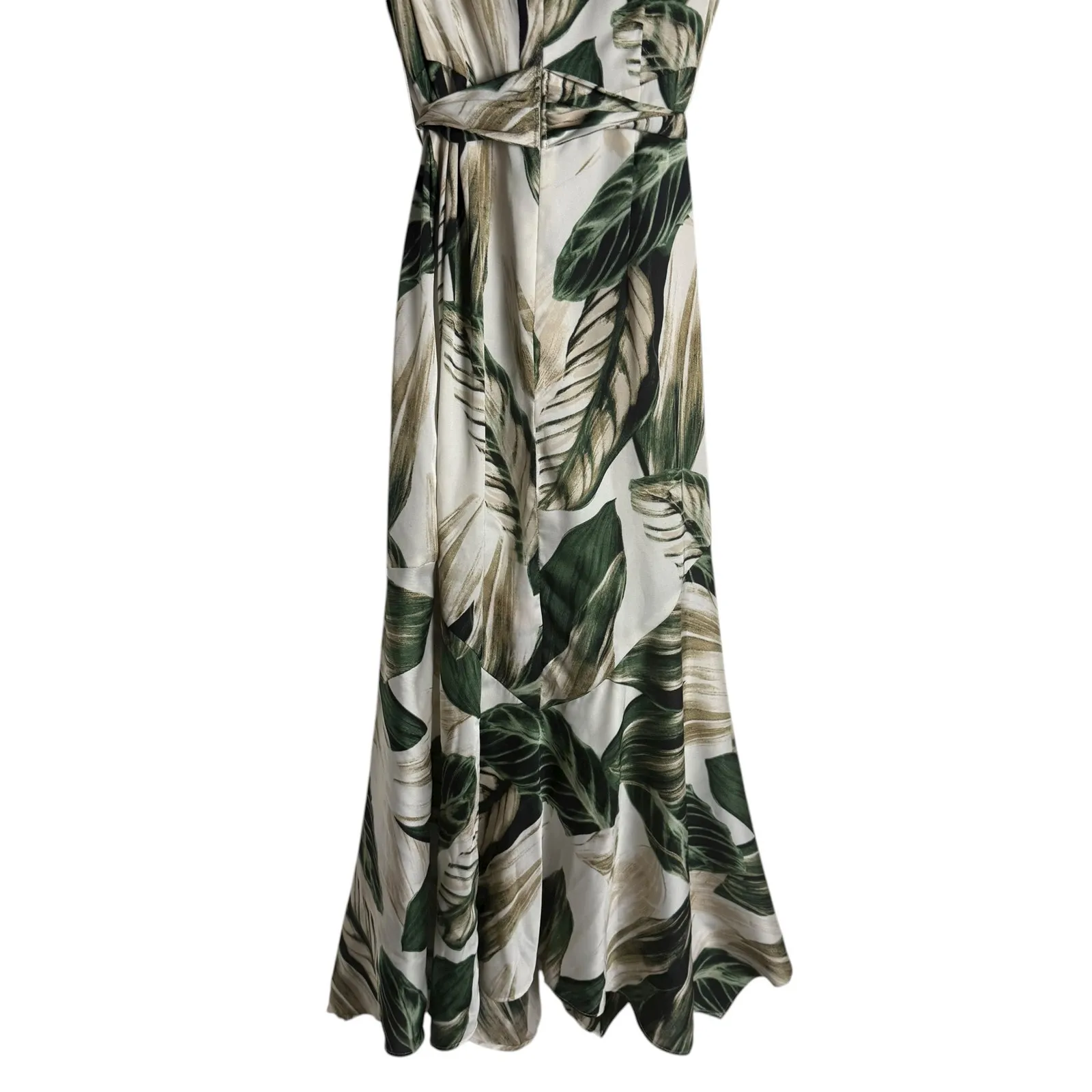 Great Jones Ivory Green Palm Leaf Short Sleeve Tropical Resort Midi Dress 4 White - Image 11