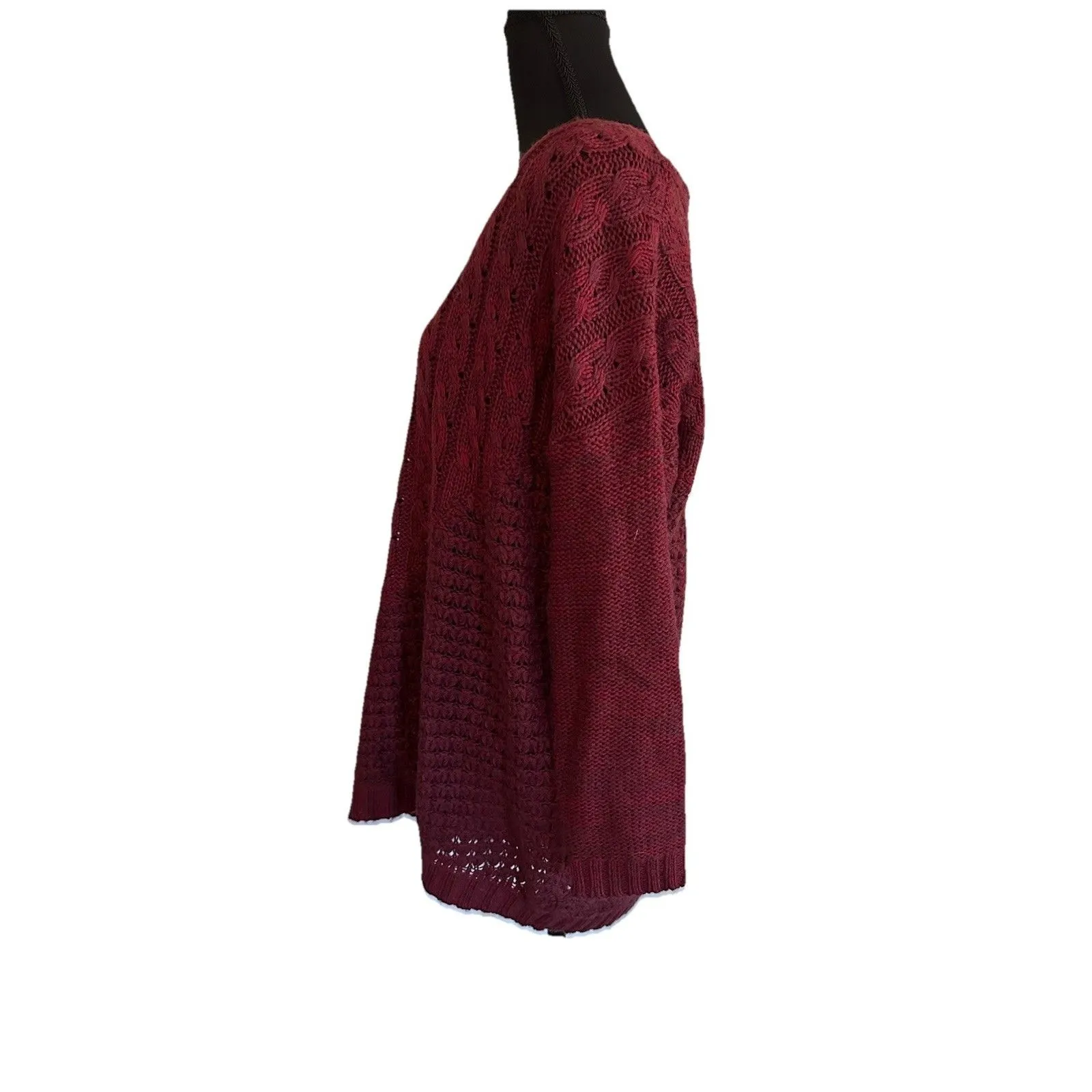 LUCKY BRAND Sweater Oversized  Multi Knit High Low Burgundy Casual Sweater Sz XL - Image 4