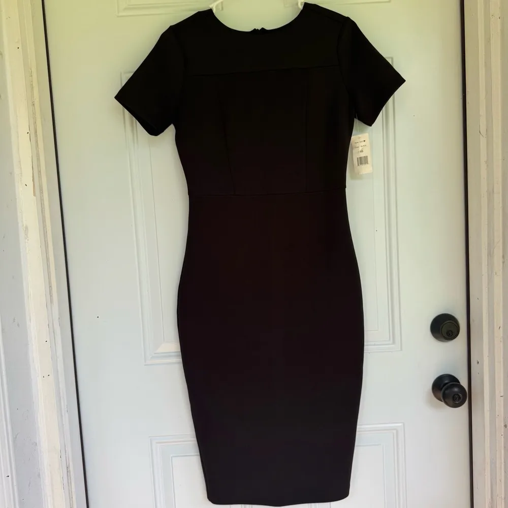 ALEXIA ADMOR Black Scuba Midi Sheath Dress Business Dressy XS - Image 2