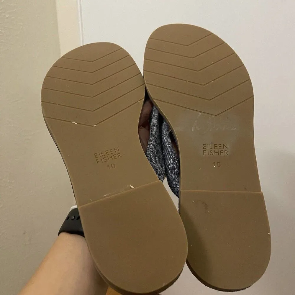 EILEEN FISHER blue denim linen thong flip flop flat sandals size US 10 - Image 5