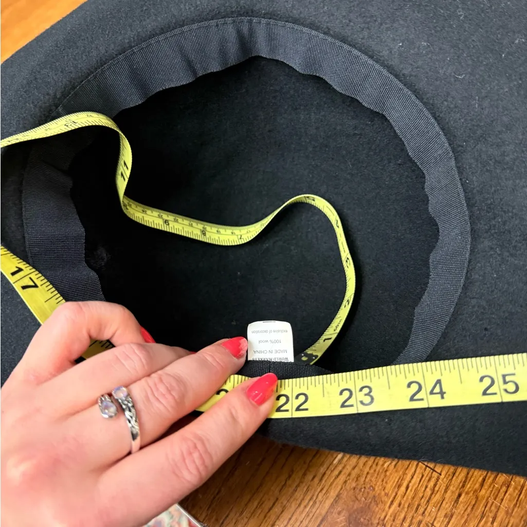 World Market Black Boho Wool Floppy Hat – 22.5” with Multicolor Woven Band EUC - Image 7