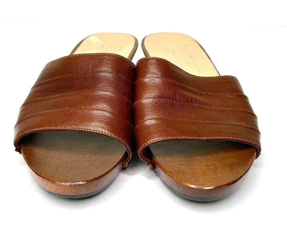 Salvatore Ferragamo Vintage Leather Wedge Slide Sandals in Tan Size 6.5 / 7 N - Image 11