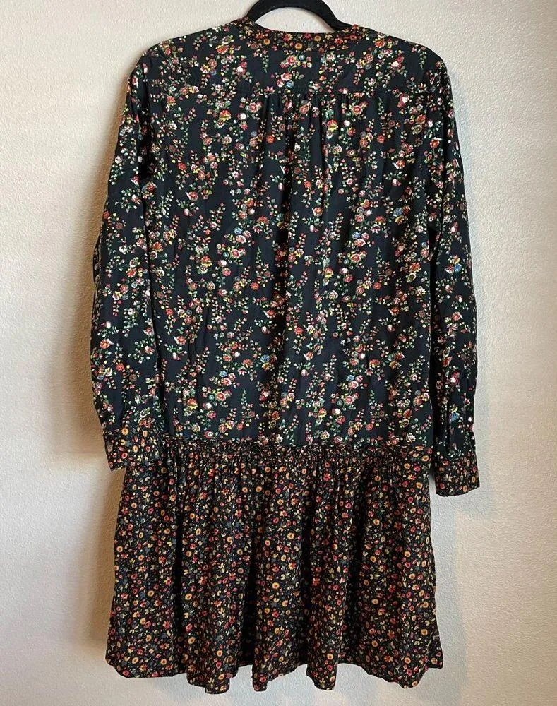 Maeve Anthropologie Black Floral Print Drop Waist Dress Size 2 (US) Cottage Core - Image 7