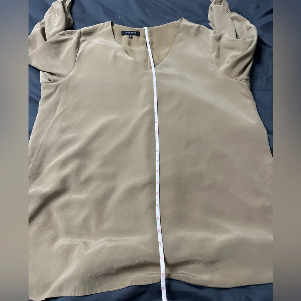 Lafayette 148 New York Tan Silk Long Sleeve Blouse Top Size XL - Image 11