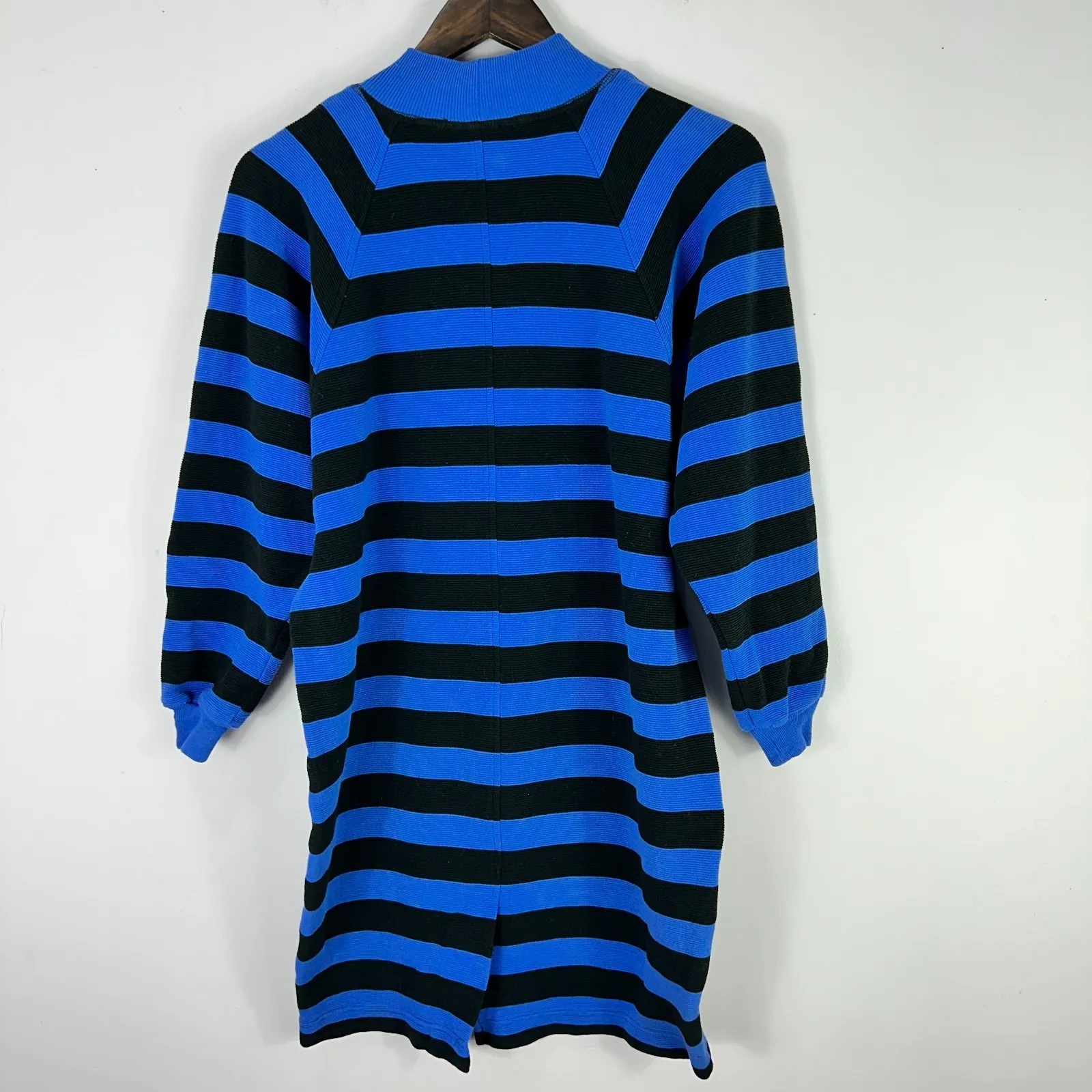 Karen Kane Sweater Dress Women L Blue Black Stripe Preppy Cotton Mod 90s USA VTG - Image 6