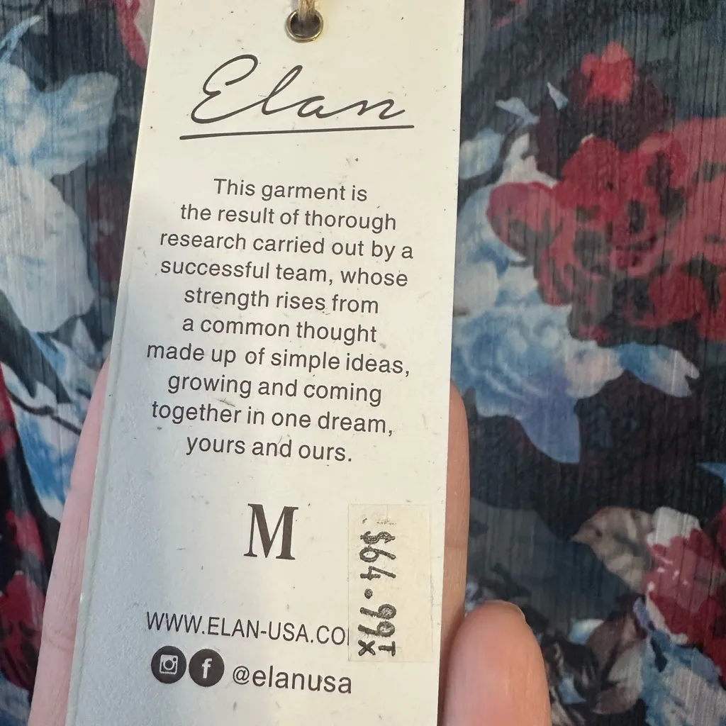 Elan Vibrant Sheer Floral Tie-Front Work Blouse Size M - Image 3