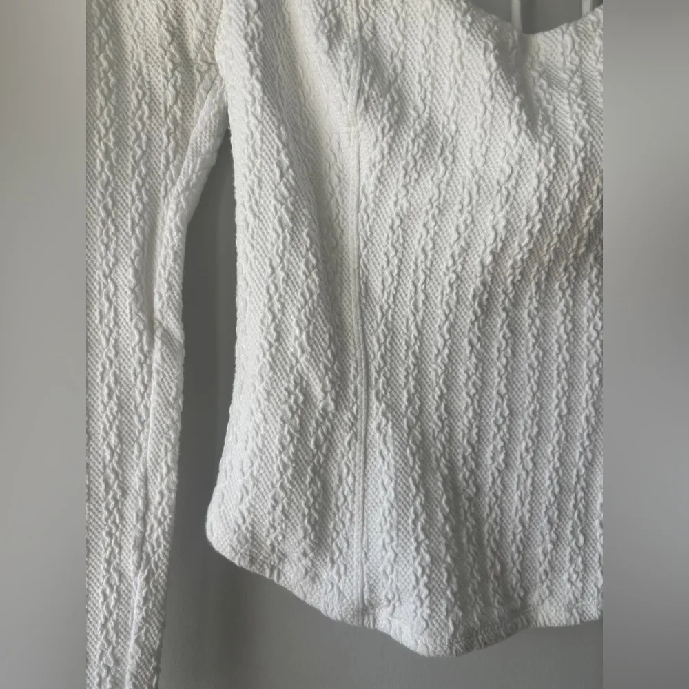 Free People Brittany White Ribbed Puff Sleeve Longsleeve‎ Top Size Small - Image 6