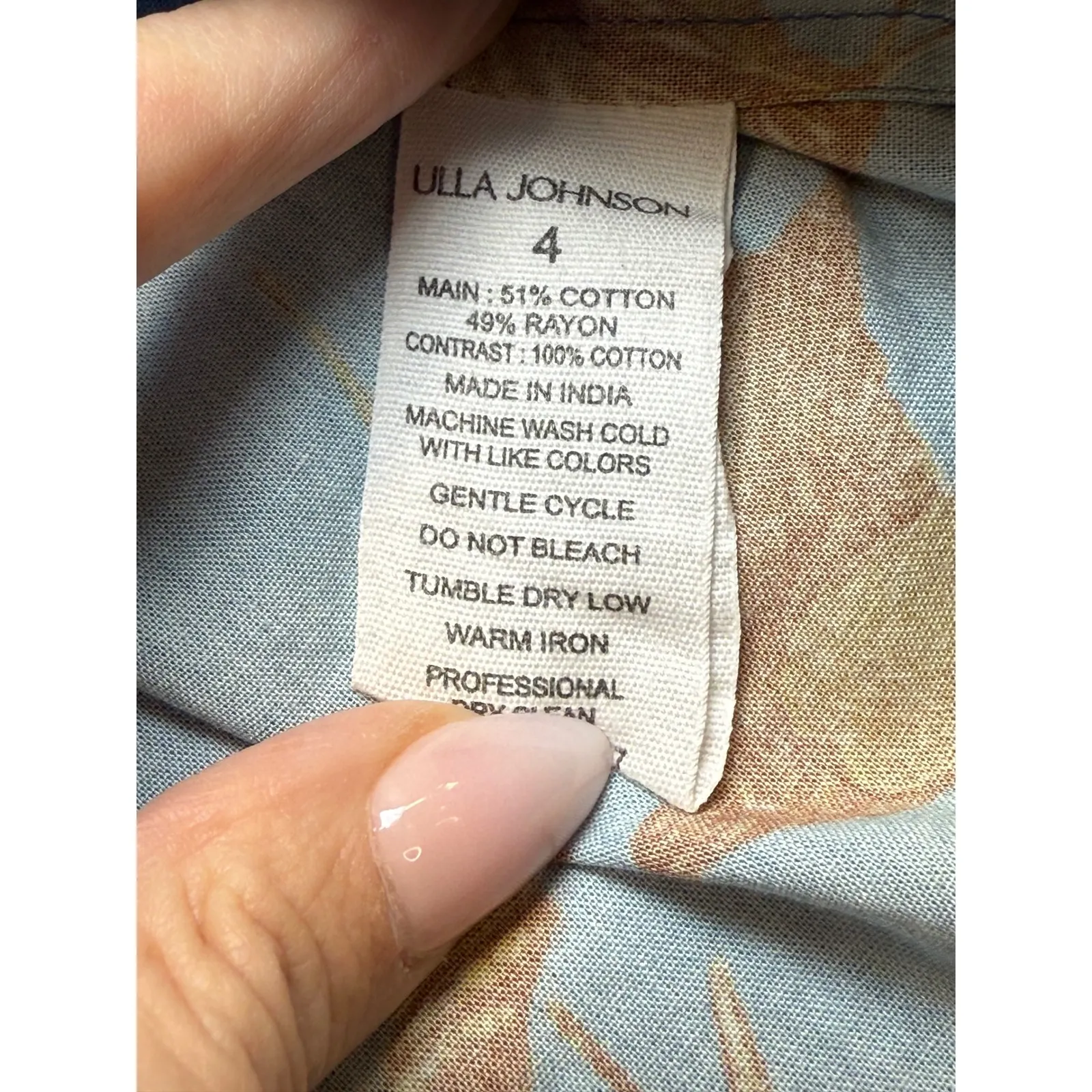 Ulla‎ Johnson Blue Floral Print Tie Neck Peasant Blouse Top Pre Fall 2022 Size 4 - Image 8