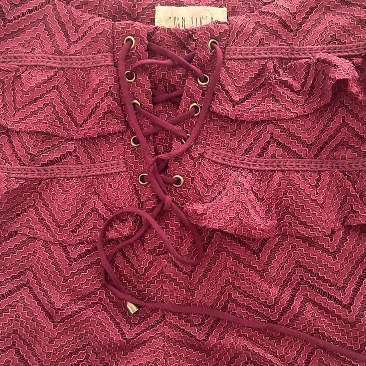 Moon River wine Lace-Up Ruffle Mini Shorts – Boho Romance whimsygoth S NWT - Image 5