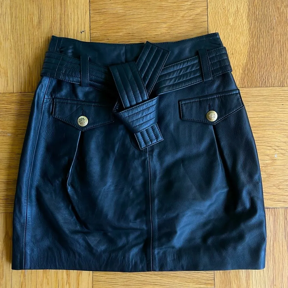 NWOT Maje Jivac $495 black short leather skirt w/ removable belt size 36/US 2 - Image 2