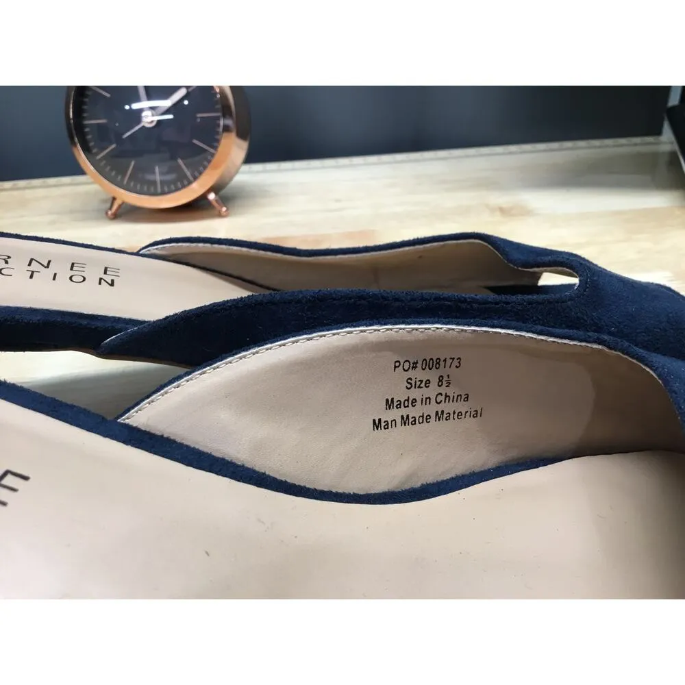 Journee Collection Larna Women's 8.5 Blue Suede Slip-On Peep Toe Kitten Heel - Image 3