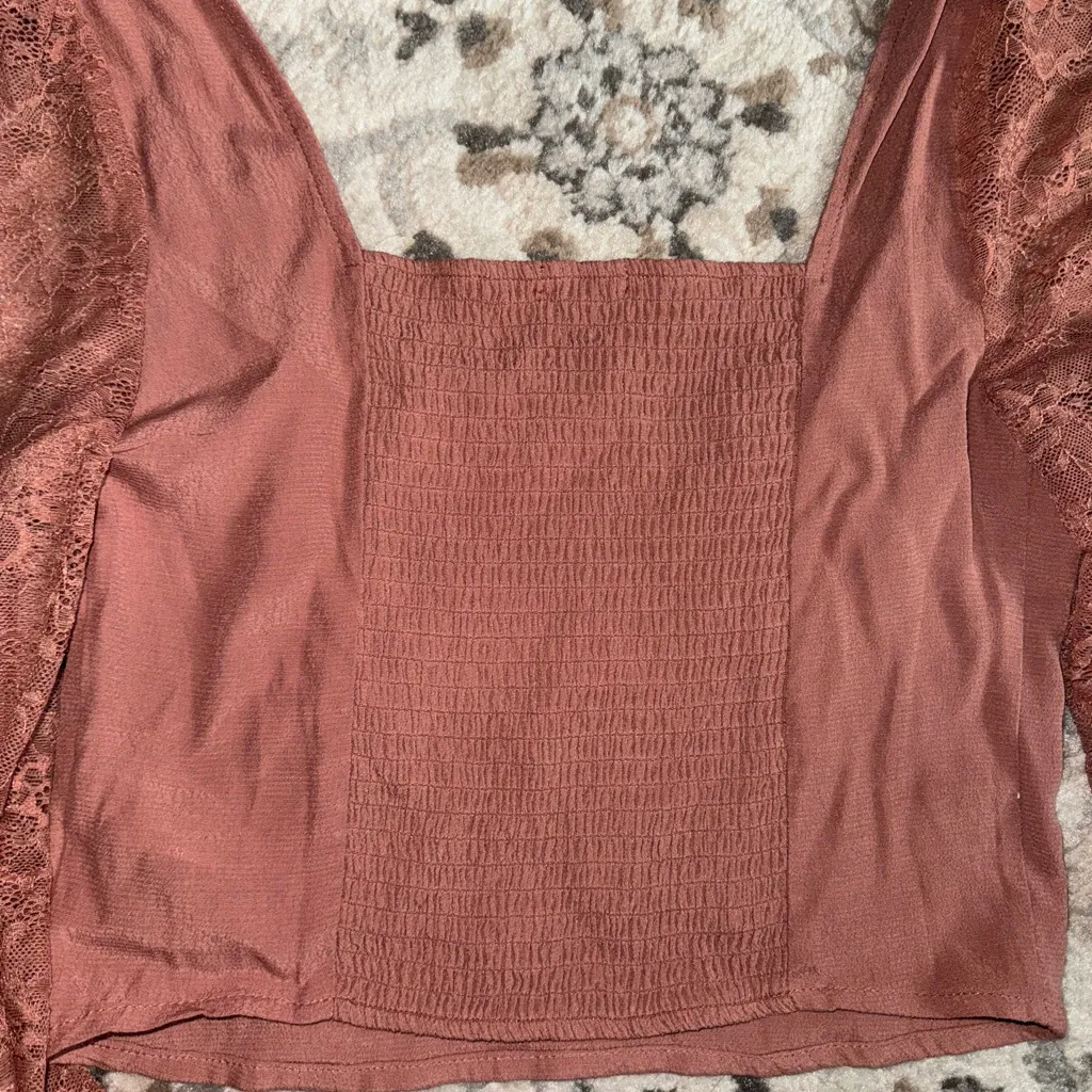 Wild Fable M Lace Sleeve Corset Style Bustier‎ Crop Top  Smocked Back Coquette - Image 3