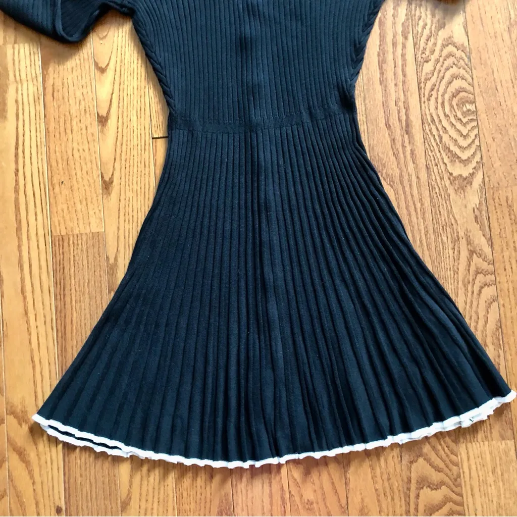 Taylor Ribbed Button Down Fit and Flare Long Sleeves Sweater Dress C Black SZ M Size M - Image 10