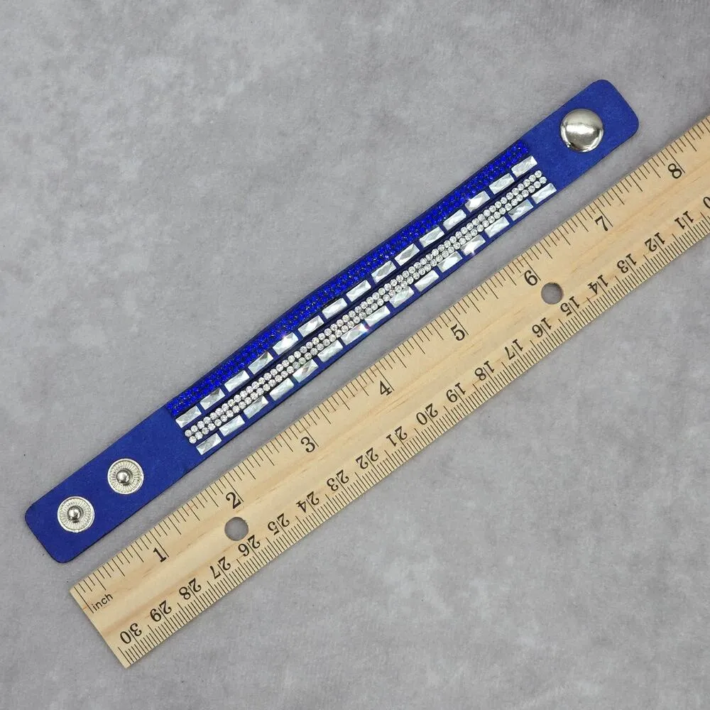 Blue Gemstone Rhinestone Faux Leather Snap Cuff Bracelet Fashion Jewelry - Image 4