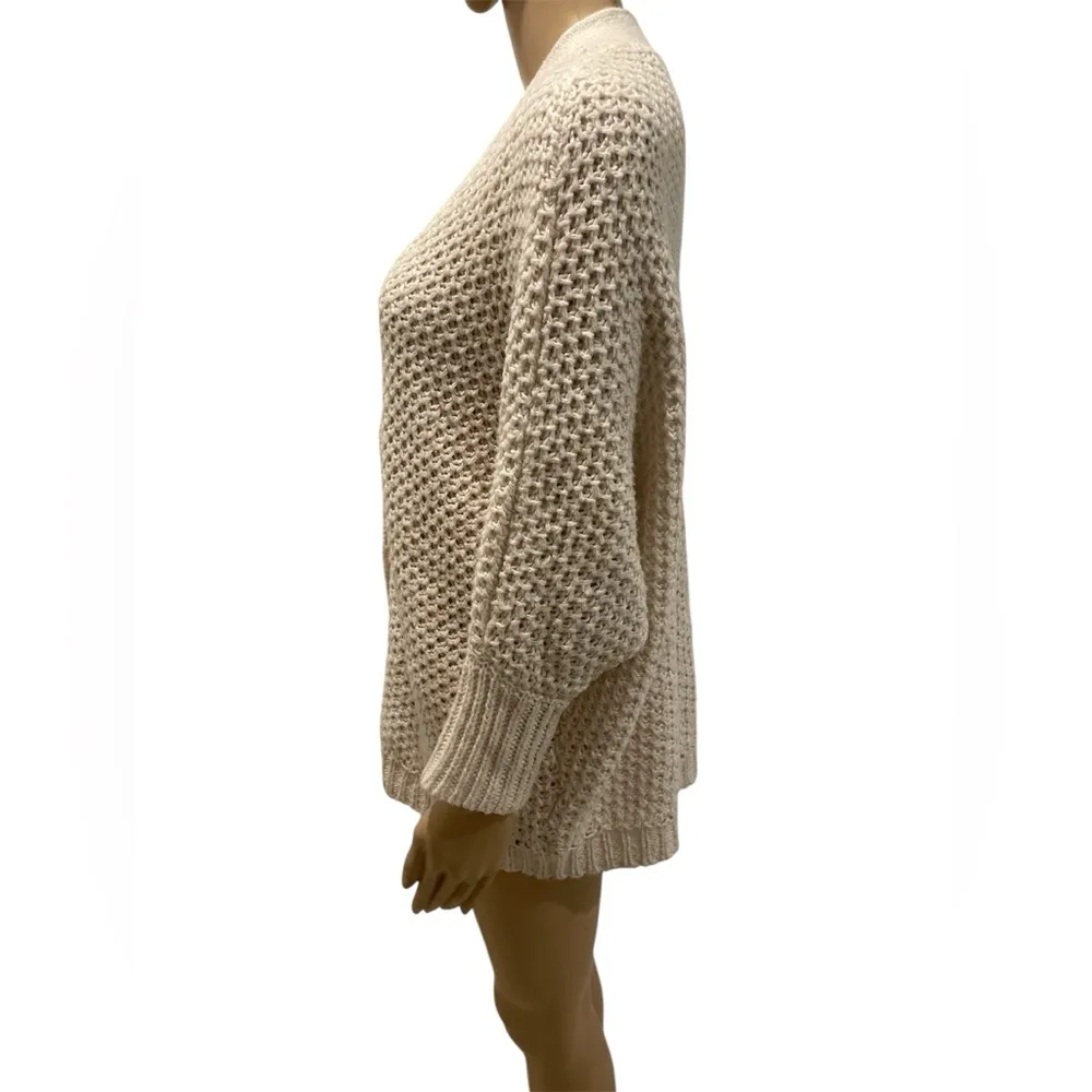 Cream Cozy Knit Cardigan Sweater Size M - Image 3