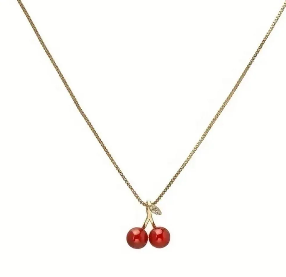 Cherry Pendant Necklace Gold - Image 5