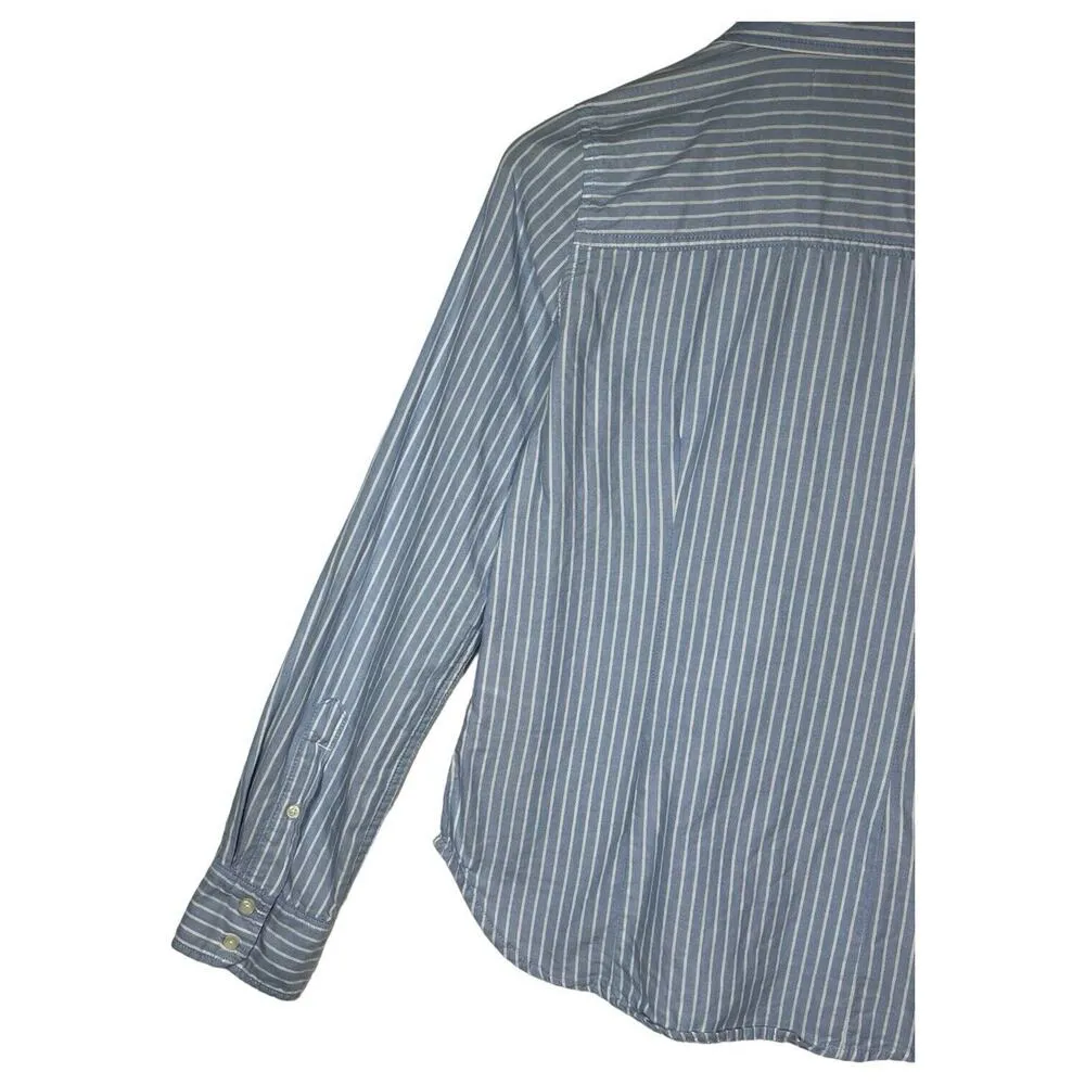Abercrombie Fitch Top Womens M Striped Button Up Long Sleeve Dress Shirt Blue - Image 8