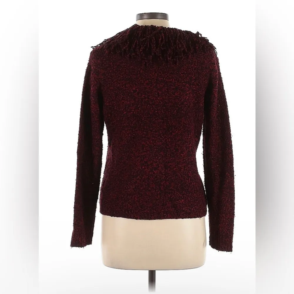 Burgundy Tweed Shaggy Long Sleeve Womens Sweater - Image 2