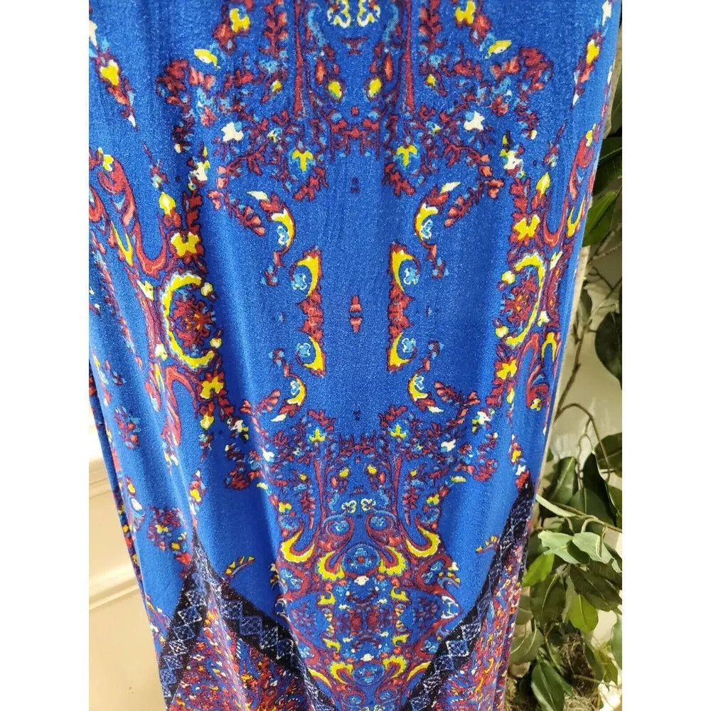 Flying Tomato Women's Blue Rayon V-Neck 3/4 Sleeve Long Maxi Dress Size Small - Image 4