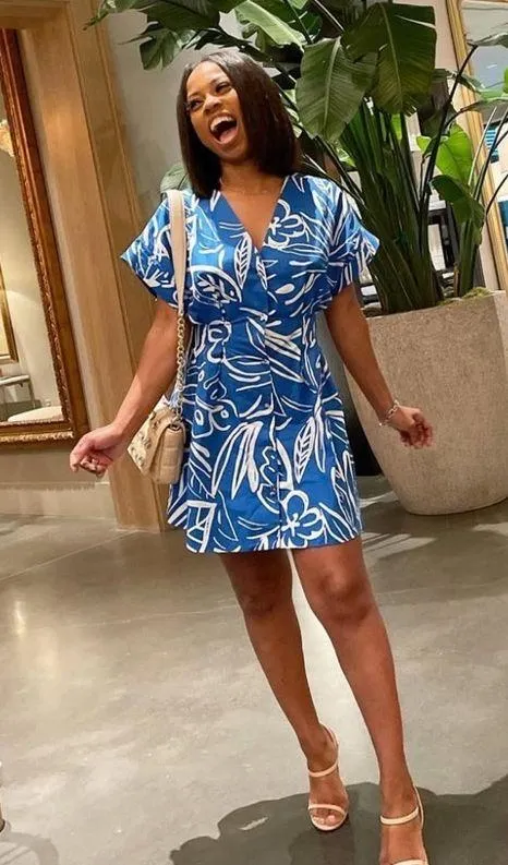 ZARA Blue & White Abstract Printed Mini Santorini Dress Size XS Cotton - Image 2