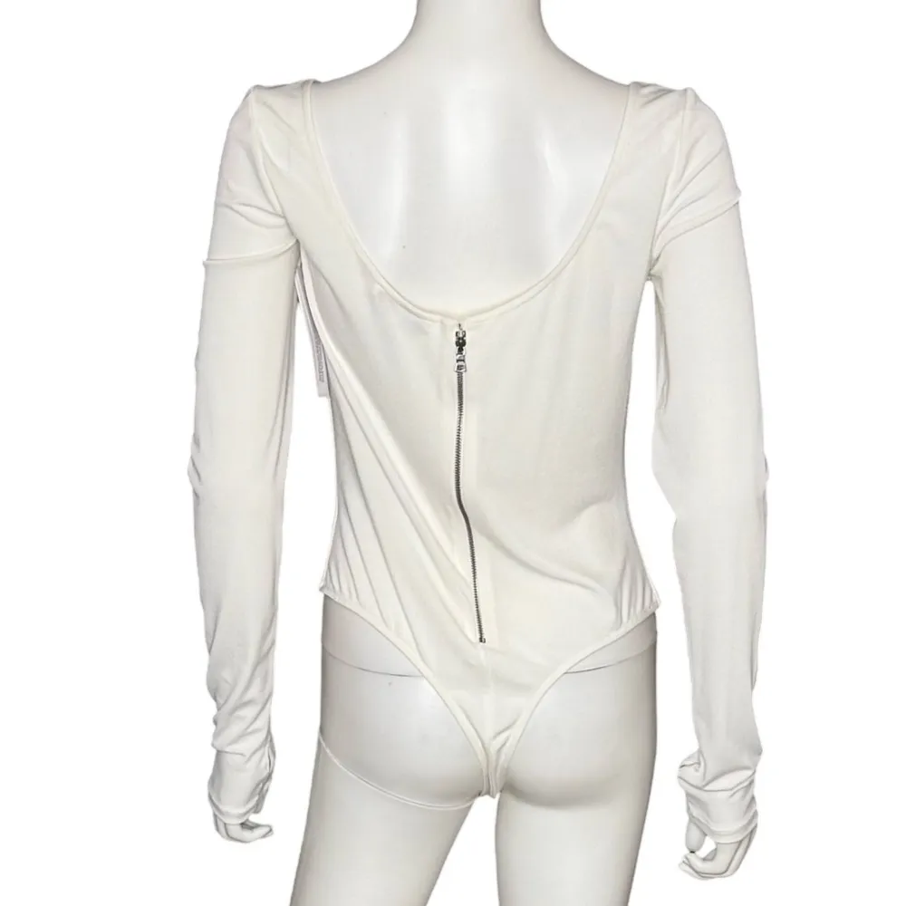 Alice + Olivia Kalena Cut-Out Bodysuit Ecru Women’s Sz L - Image 6