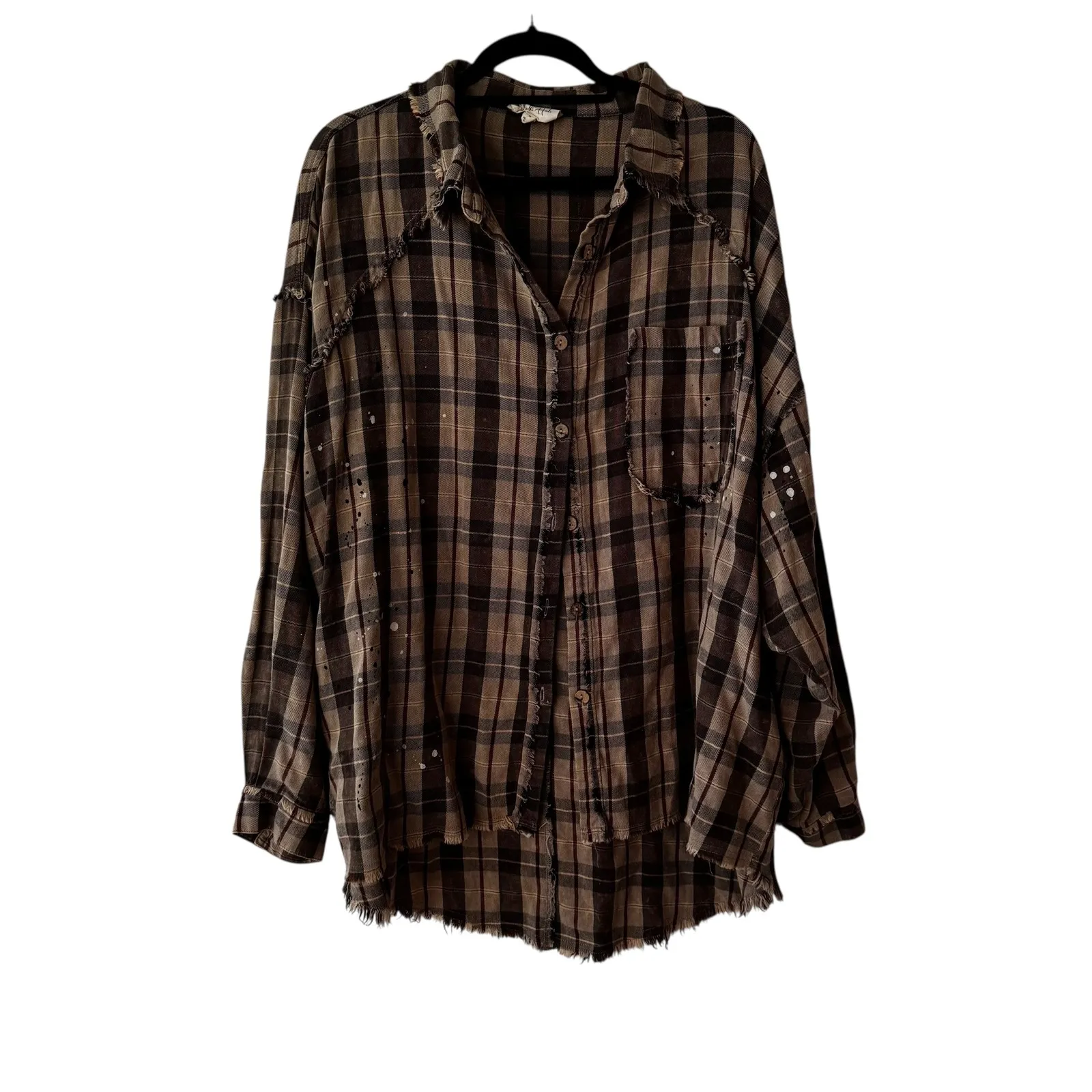 Oli & Hali Women's Plaid Distressed Button Up Shirt & Wide Leg Pants Set S Brown - Image 16