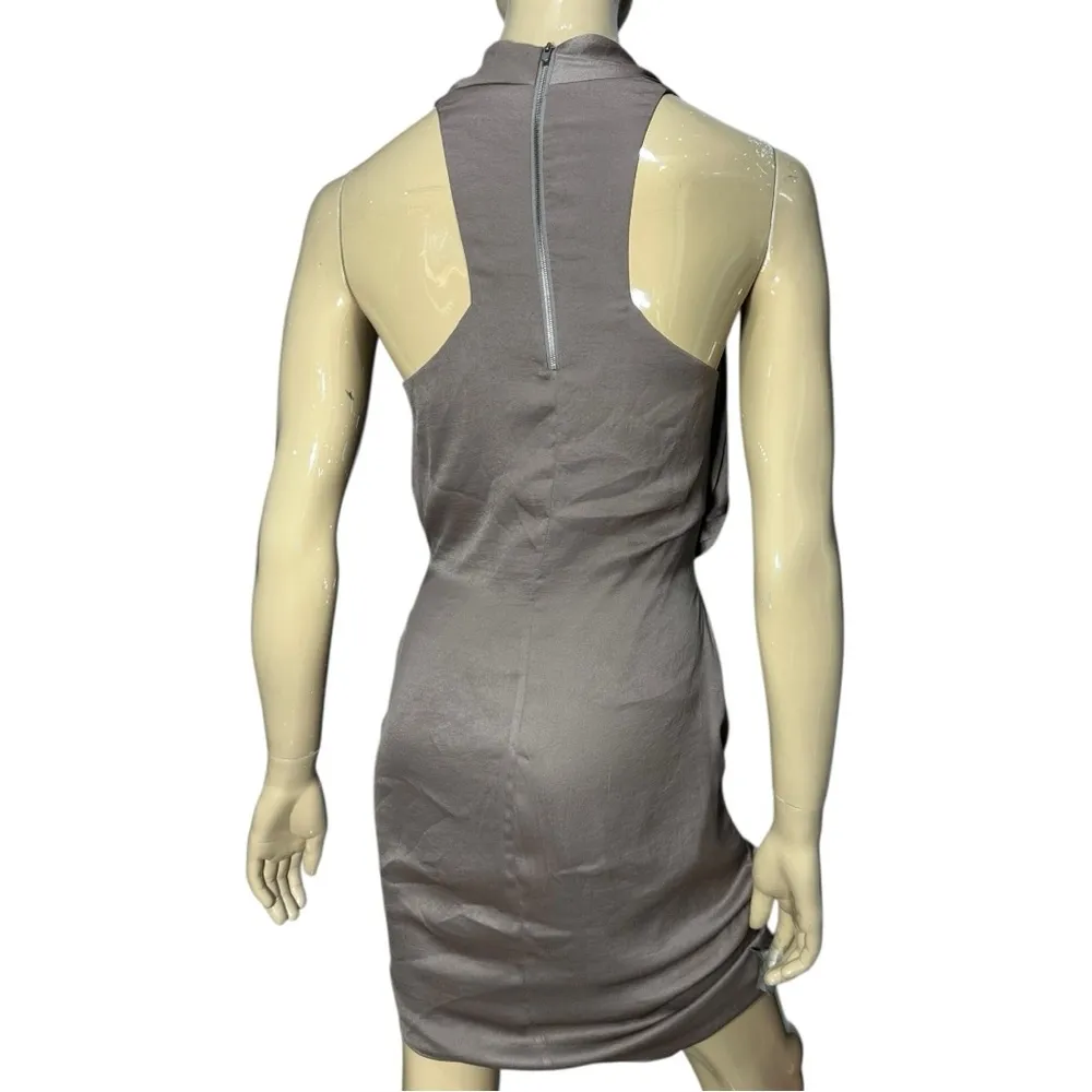 Helmut Lang Women’s 2 Taupe One Shoulder Slouchy Asymmetrical Belted Mini Dress - Image 4