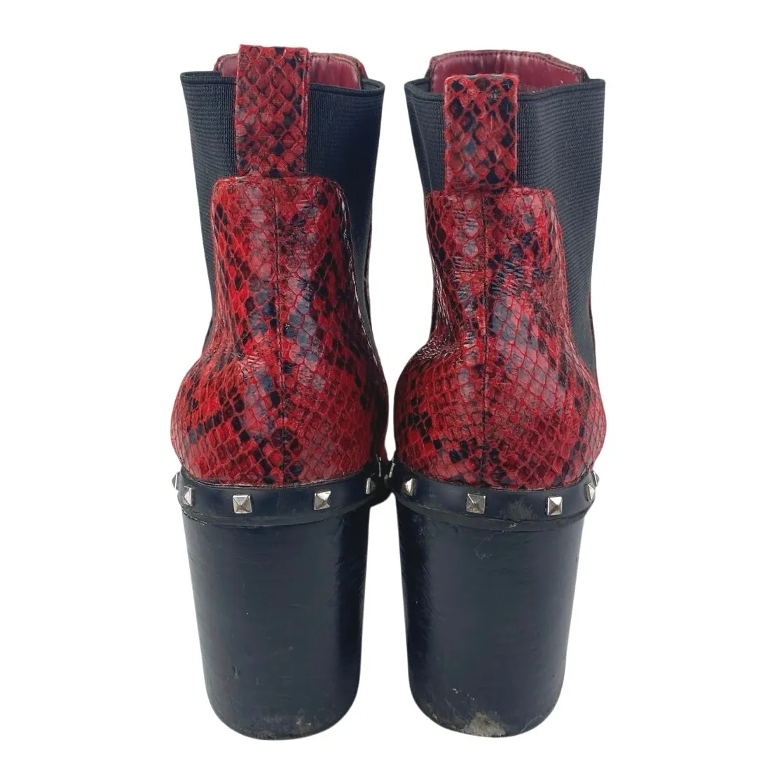Charles by Charles David Dodger Red Snakeskin Leather Studded Chelsea Boots 7.5M - Image 3