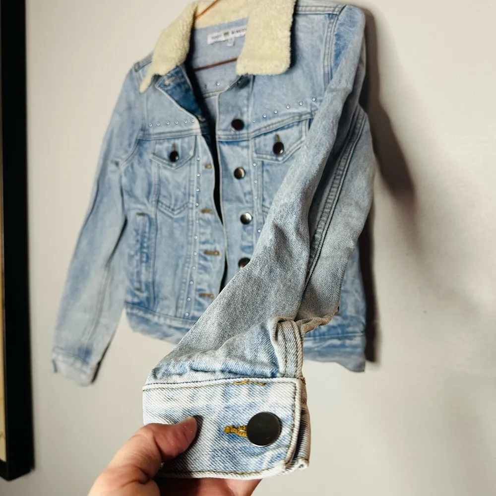 Rebecca Minkoff Light Blue Faux Fur Collar Clark Studded Denim Jacket Size XS - Image 9