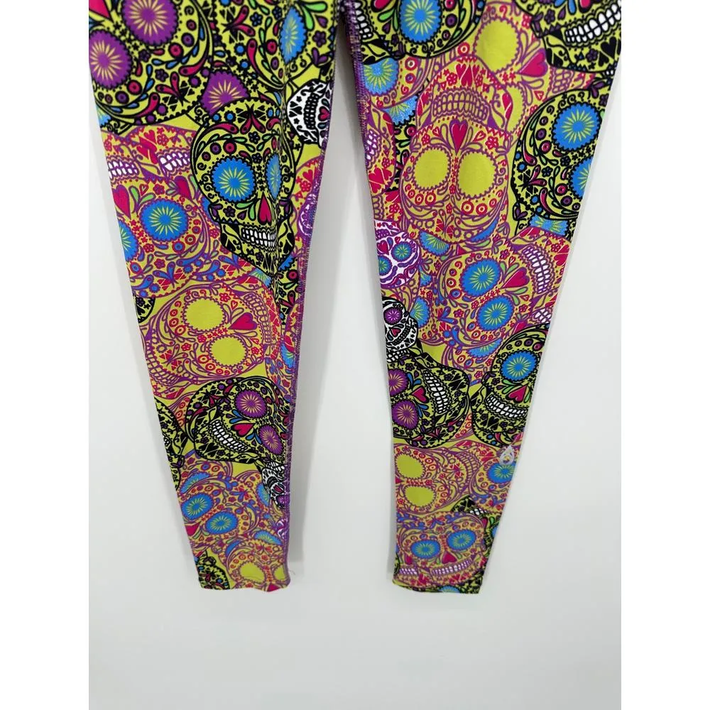 Dona Jo Fitwear Leggings Women Sz 1 Skull Bring Colorful Mardi Gras Compression - Image 4