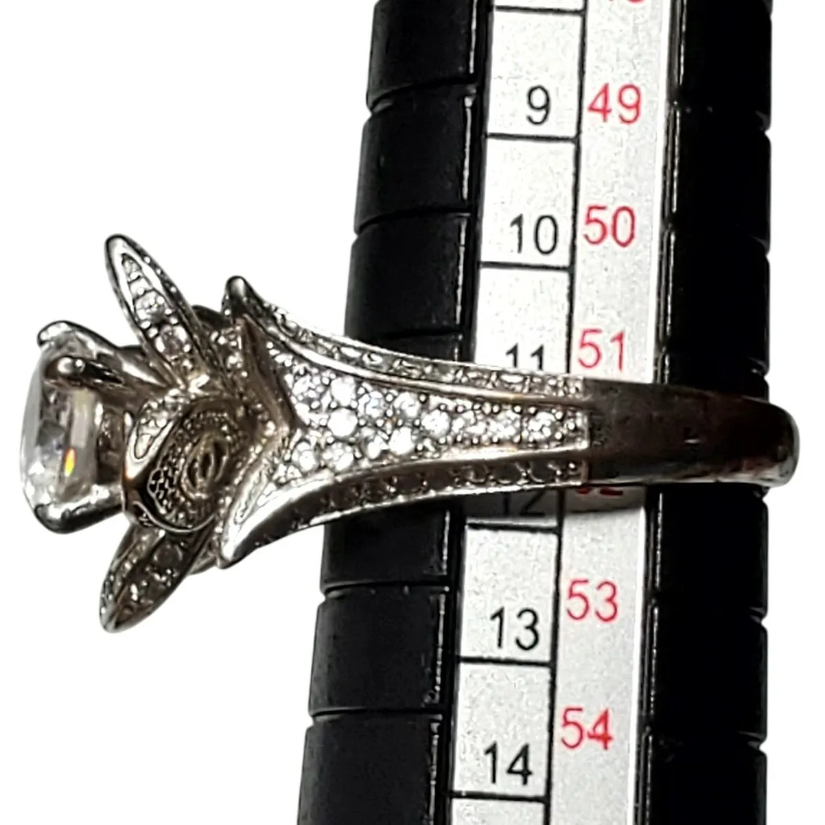 Round Cut CZ Stone Lotus Flower Engagement Ring Silver Tone Size 6 - Image 6