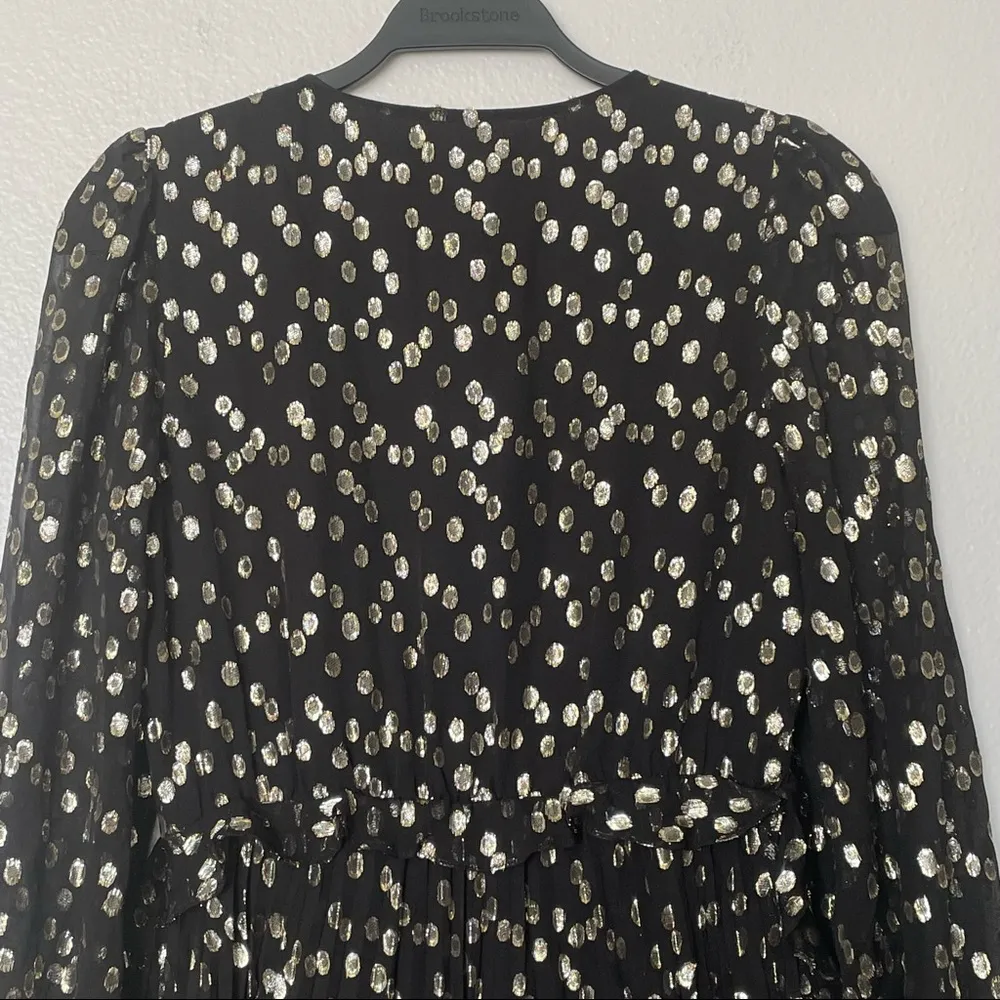 NWT a loves a Silk Metallic Gold/Black Long Sleeve Babydoll Layered Dress Small - Image 9