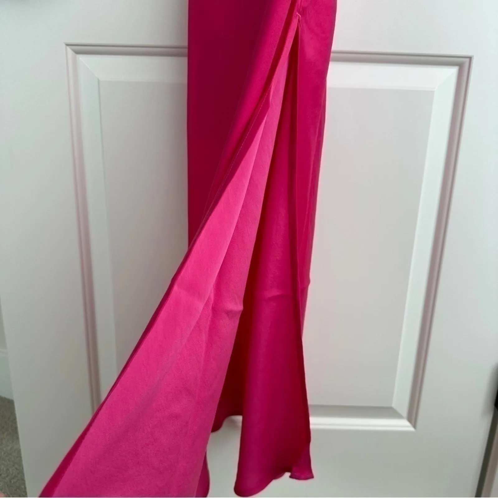 Open Edit Cowl Back Side Slit Satin Maxi Dress Hot Pink Yarrow NWT XS - Image 4