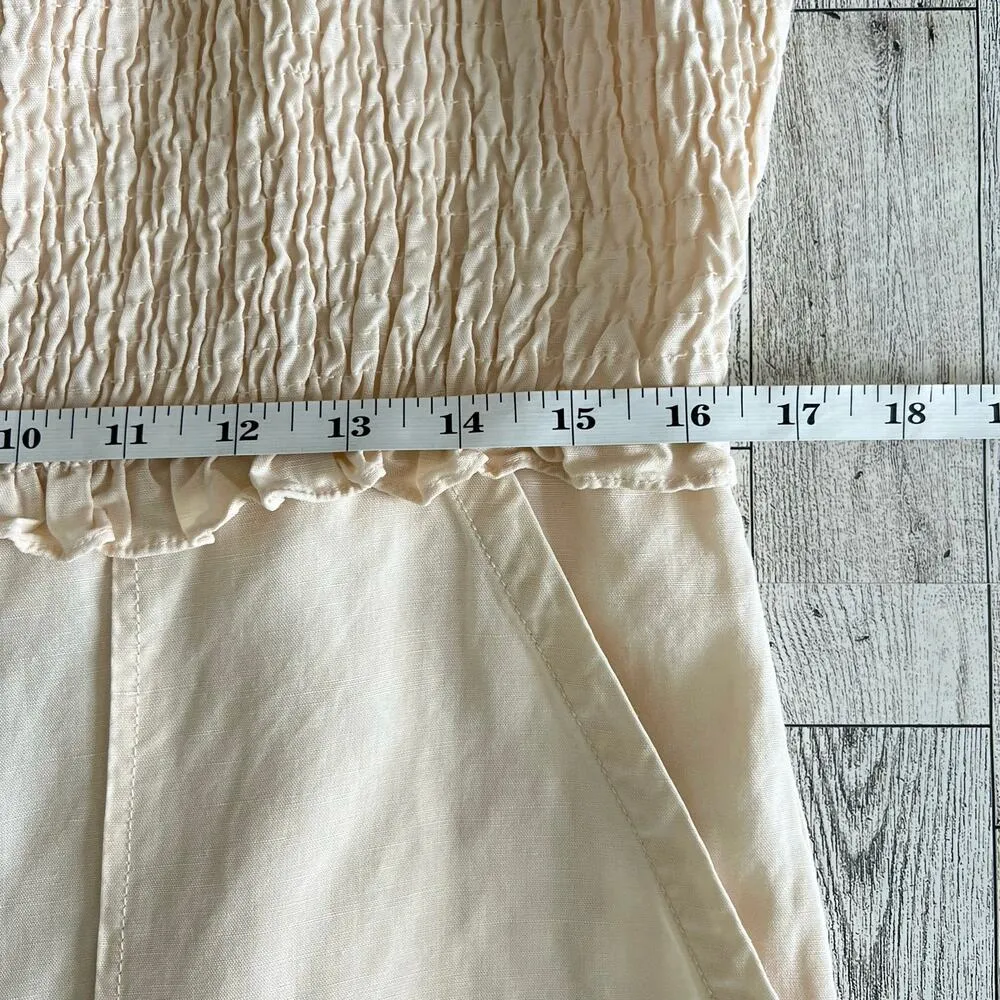 Rebecca Taylor Linen Blend Smocked Cropped  Jumpsuit Women’s Large* Cream - Image 12