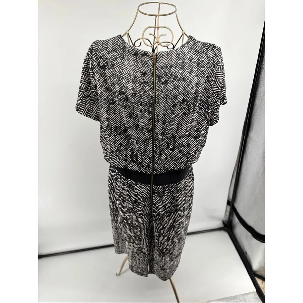 Calvin Klein Dress Womens Size 14 Black White Short Sleeve 2 Piece Look - Image 6