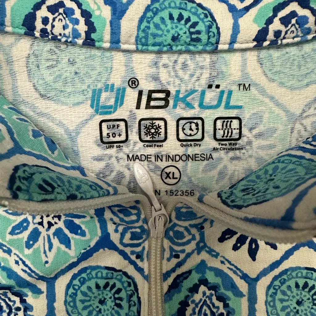 IBKUL Mock Golf Shirt Short Sleeve Blue Moroccan Tile UPF 50+ Size XL - Image 4