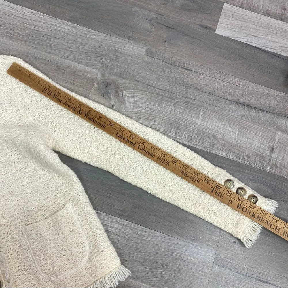 Talbots Boucle Alpaca Wool Fringe Hem Sweater Jacket Cream Button Front PS - Image 12