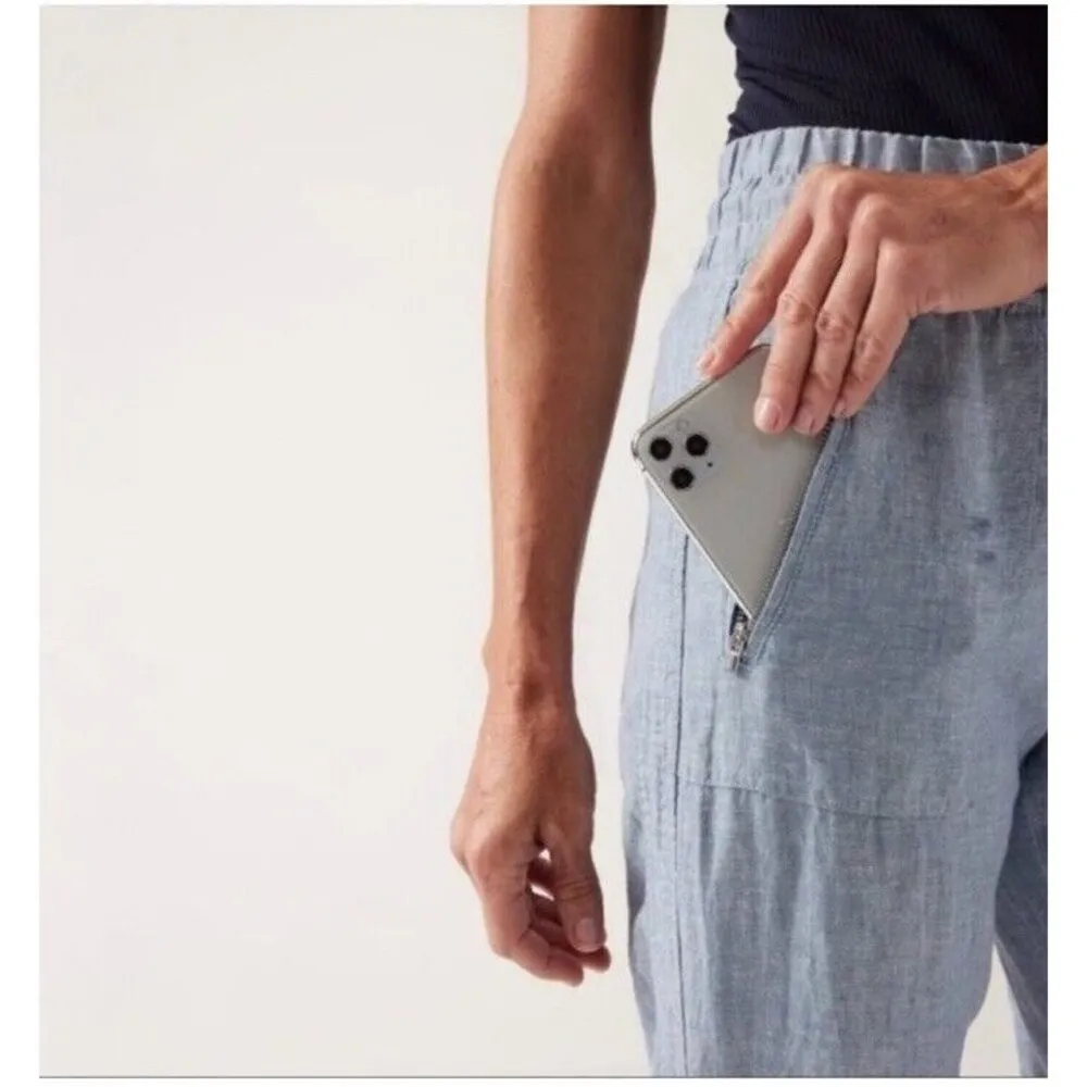 Athleta Linen Cabo Jogger Pants Blue Chambray Travel Beach Outdoor Size 12 - Image 3