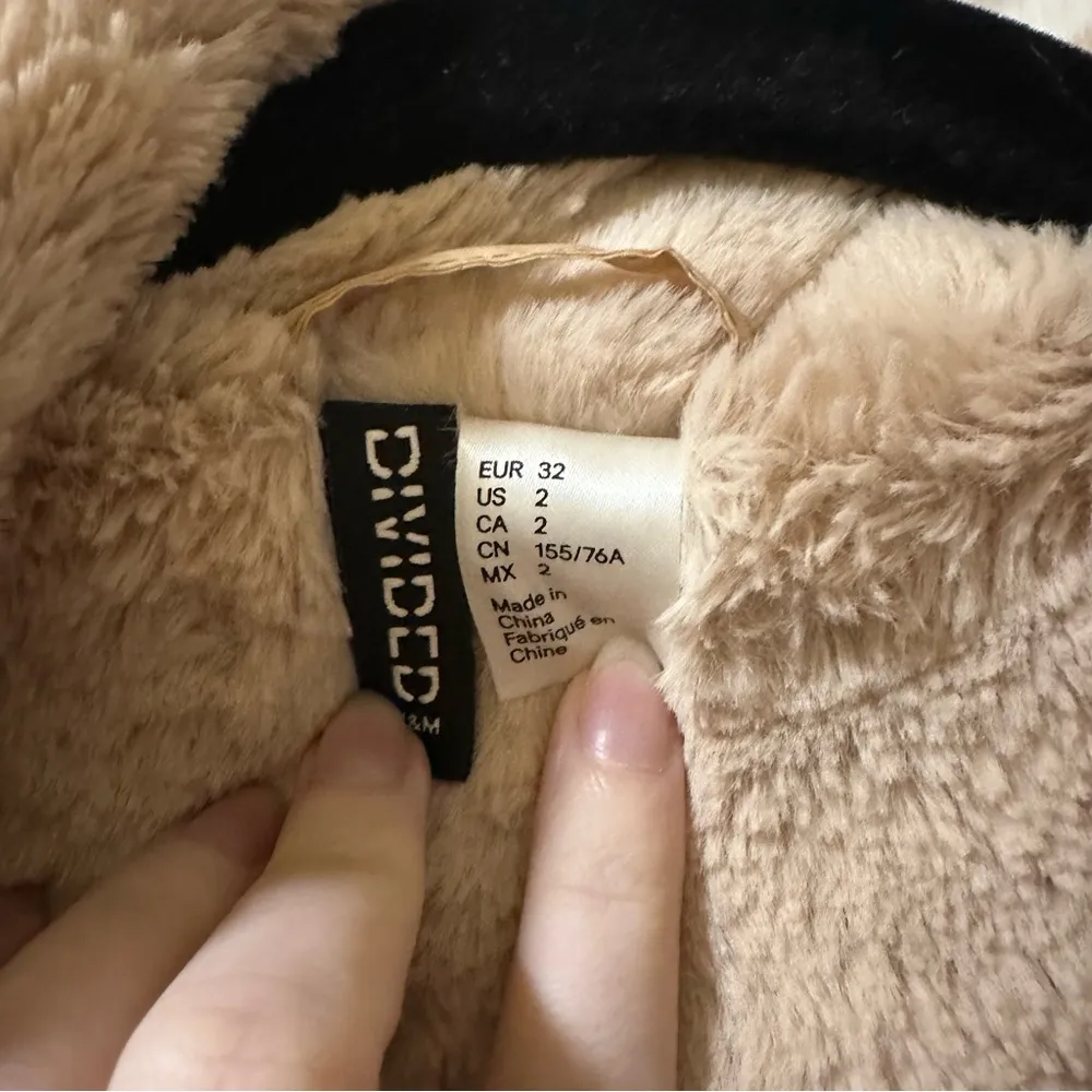 Tan Faux Fur and Faux Suede H&M Moto Jacket - Image 4