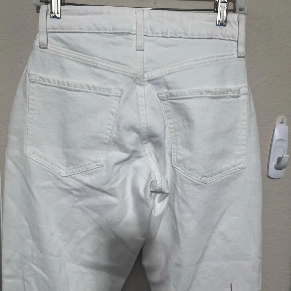 Old Navy high rise curvy OG straight jeans White Stretch Denim size 2P Raw Hem - Image 5