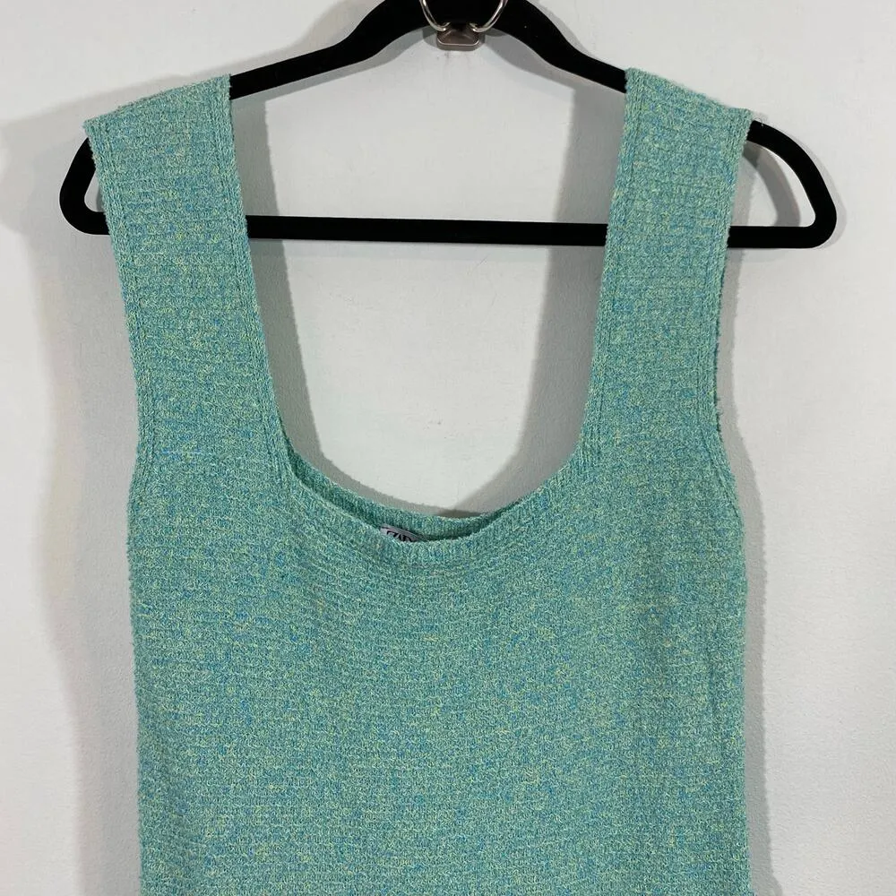 Zara Women Bright Teal Square Neck Sleeveless Knit Dress Size L NWT #3859/045 - Image 3