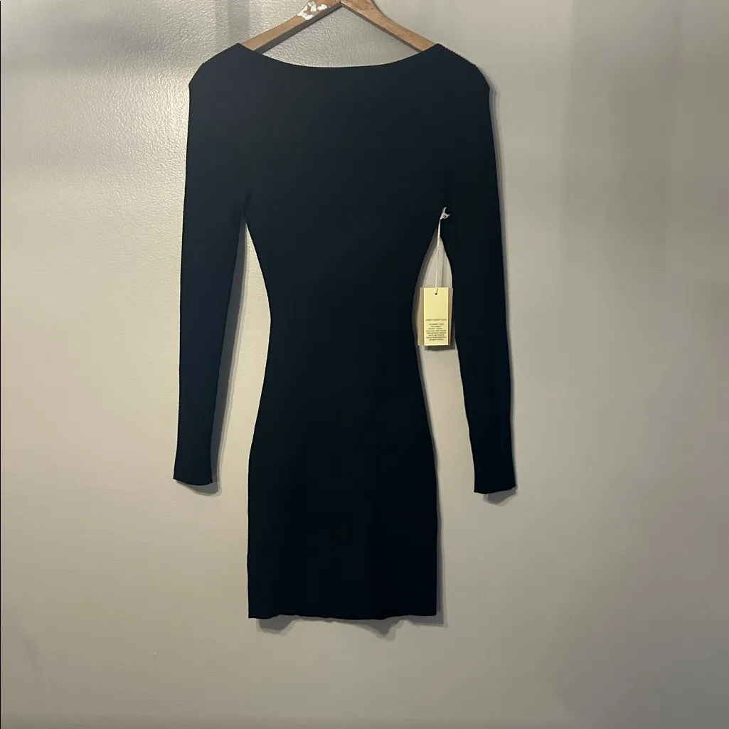 Wilfred Free Aritzia Black Ribbed Cutout Bodycon Dress Size M NWT - Image 6