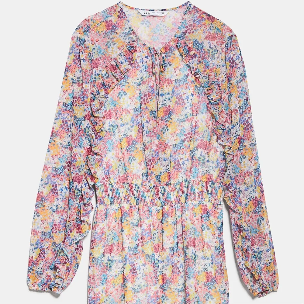Zara RUFFLED FLORAL PRINT LONG SLEEVE MINI DRESS Size S NEW. - Image 9