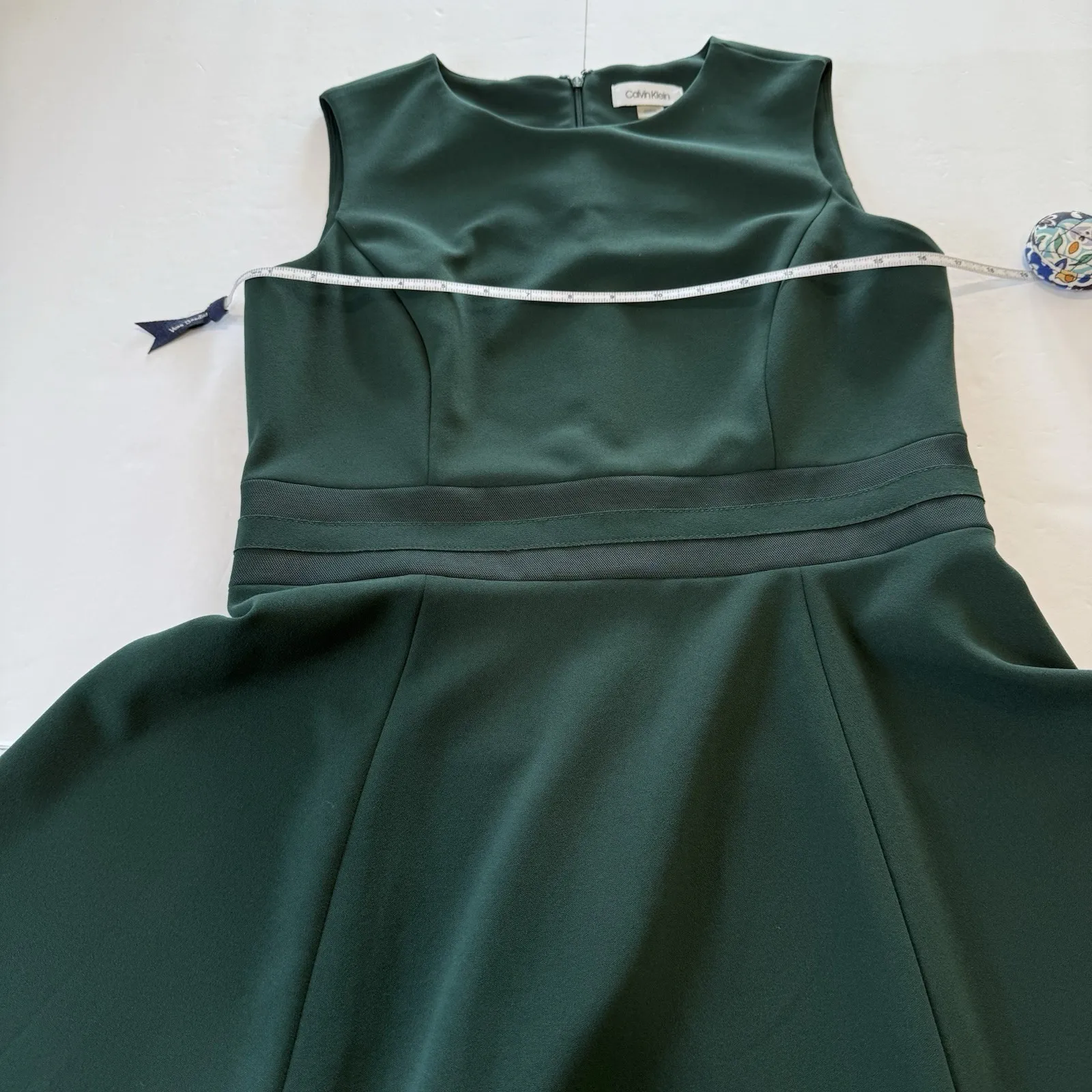 Calvin Klein Green Mesh Illusion Hem Fit Flare Stretch‎ Sleeveless Dress Size 10 - Image 11