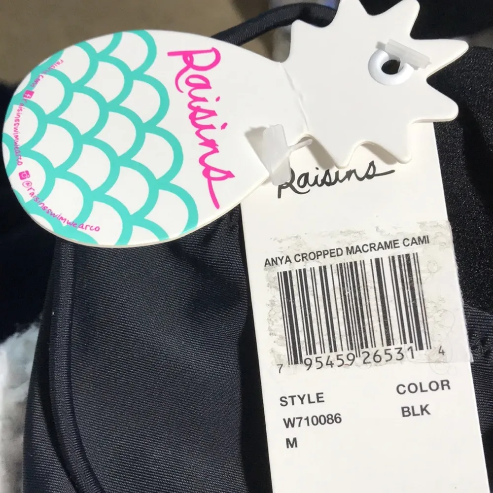 Raisins Bikini Swim Halter Top Anya Cropped Macrame Cami Black M NWT Boning - Image 3