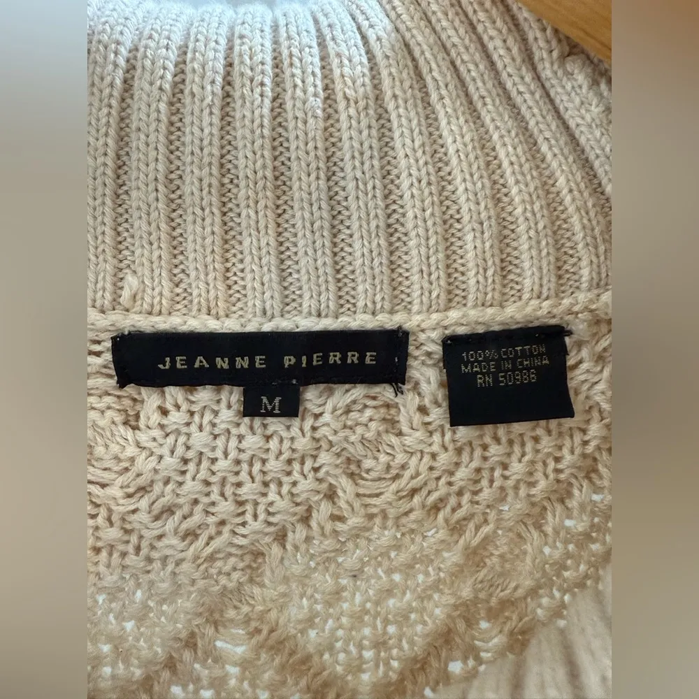 JEANNE PIERRE Textured Cream Long Cozy Sweater Size Medium - Image 4