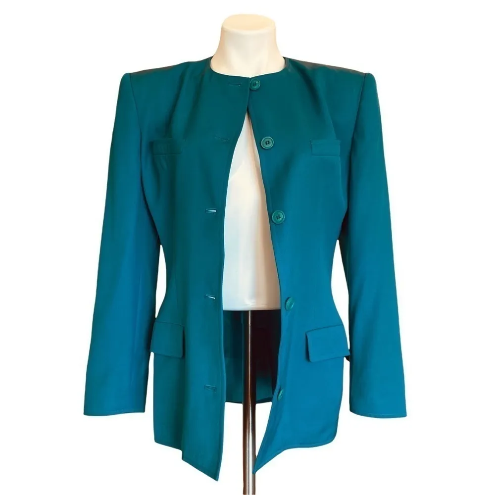 GUCCI Vintage Wool Blazer Turquoise Blue Size 40 - Image 4