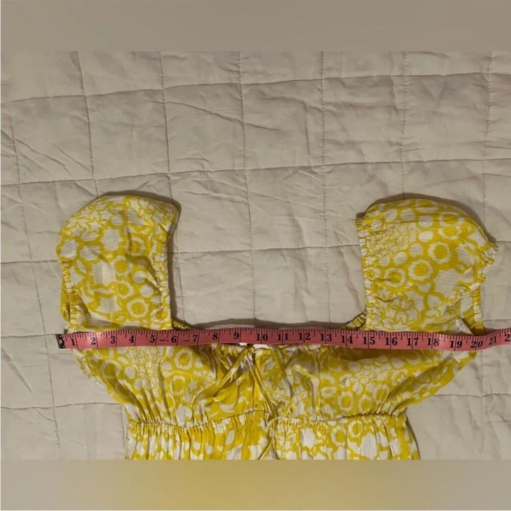 Trina Turk Star Print Yellow w/ Metallic Milkmaid Babydoll Sundress Fairy- Small - Image 9