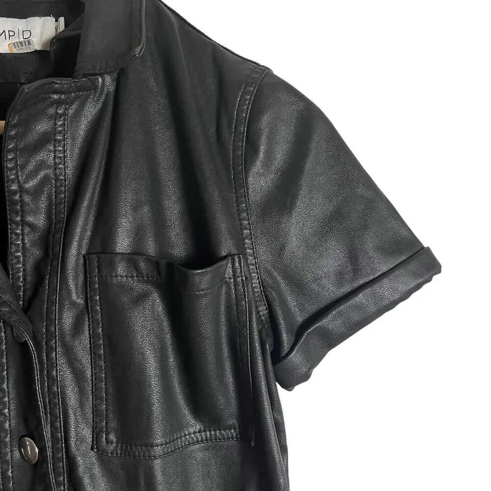 MINKPINK Liaison Black Faux Leather Utility Short Sleeve Jumpsuit Size XS - Image 9