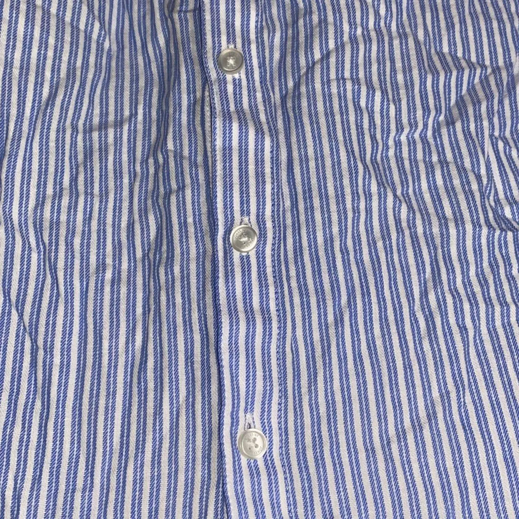 Jones New York Sport Blue & White Striped Button Up Dress Shirt With Side Slits - Image 3